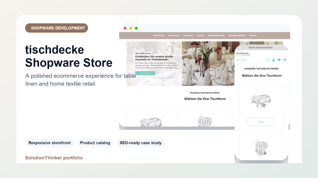 Professional tischdecke Shopware ecommerce case study cover by SolutionThinker