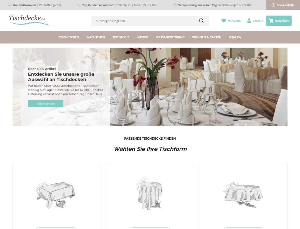 tischdecke Shopware ecommerce store desktop screenshot by SolutionThinker